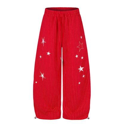 Star Embroidery Baggy Barrel Sweatpants Red product image