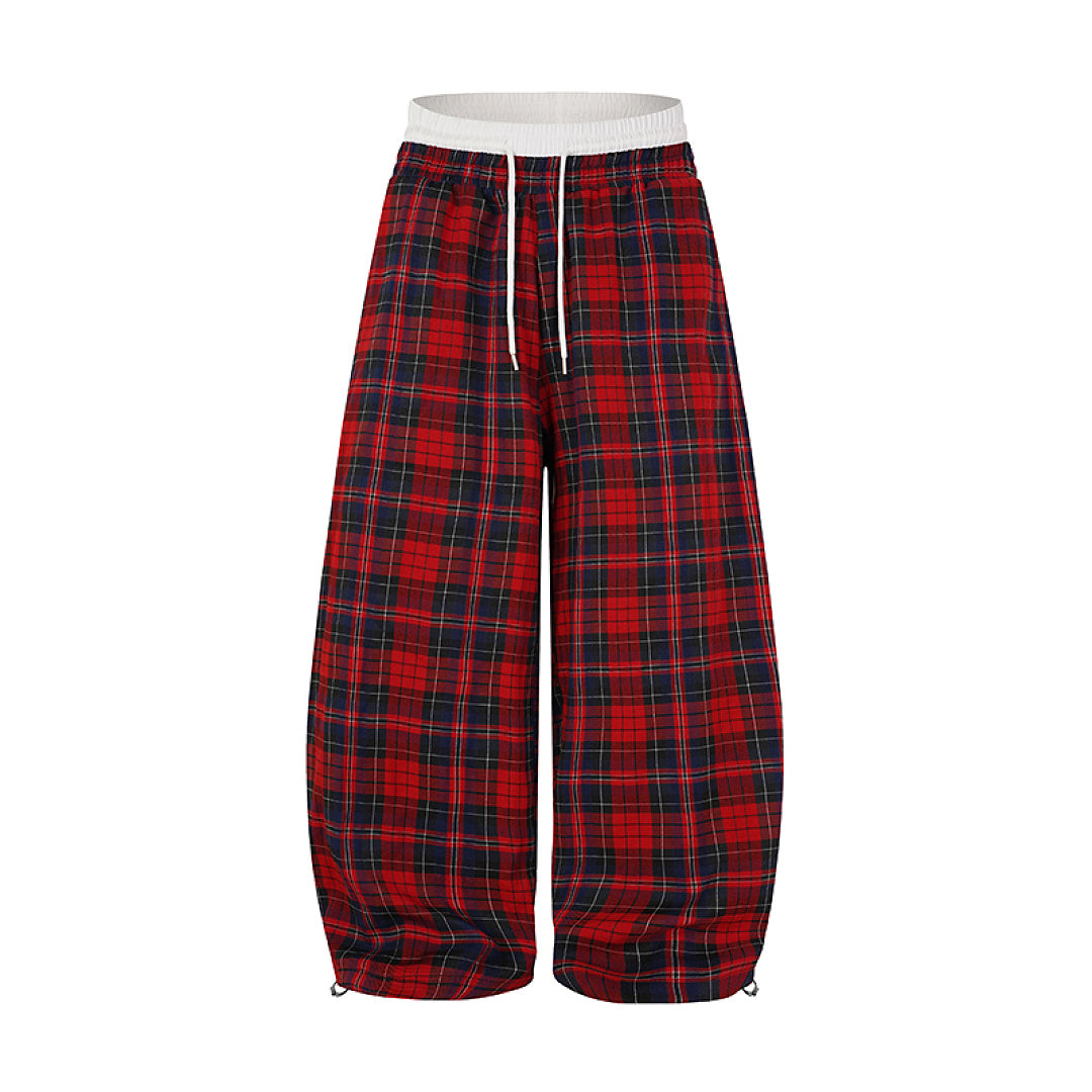 Double Waist Plaid Baggy Sweatpants Red product image