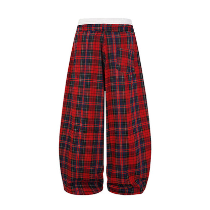 Double Waist Plaid Baggy Sweatpants detail image 4