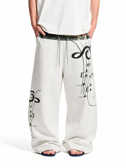 Camo Waist Baggy Barrel Sweatpants model image