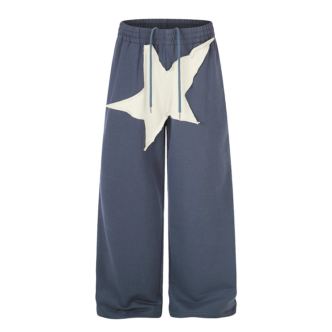 Oversized Star Applique Wide Leg Sweatpants Blue product image