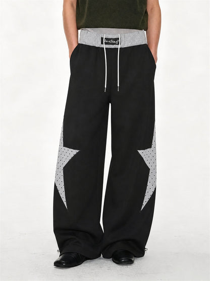 Layered Waist Star Panel Baggy Sweatpants model image