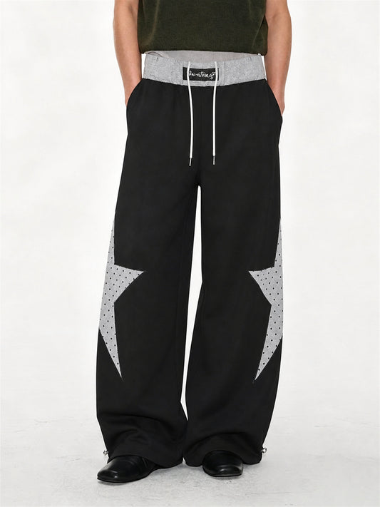 Layered Waist Star Panel Baggy Sweatpants model image