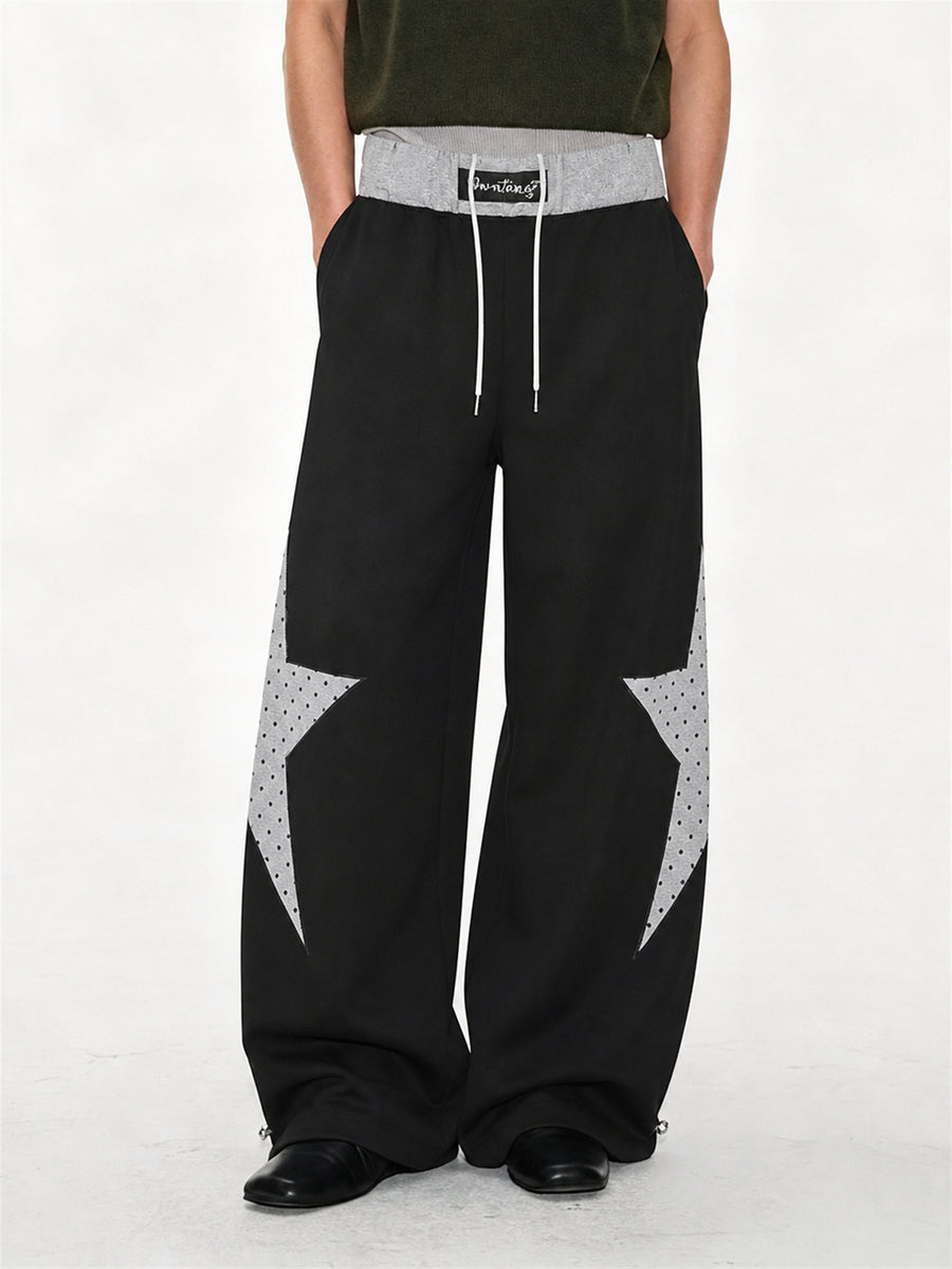 Layered Waist Star Panel Baggy Sweatpants