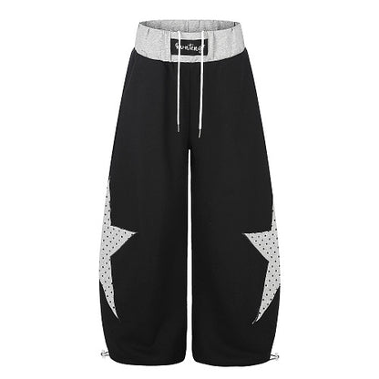 Layered Waist Star Panel Baggy Sweatpants Black product image
