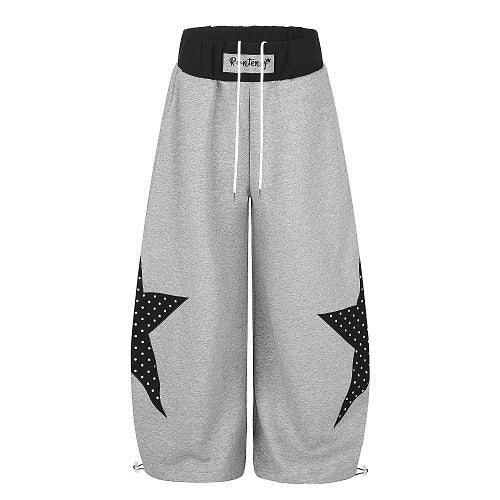 Layered Waist Star Panel Baggy Sweatpants Gray product image