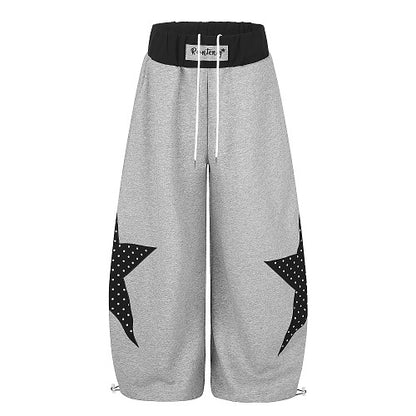 Layered Waist Star Panel Baggy Sweatpants Gray product image