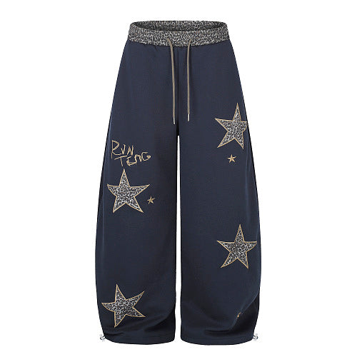 Leopard Star Baggy Barrel Sweatpants Navy Blue product image