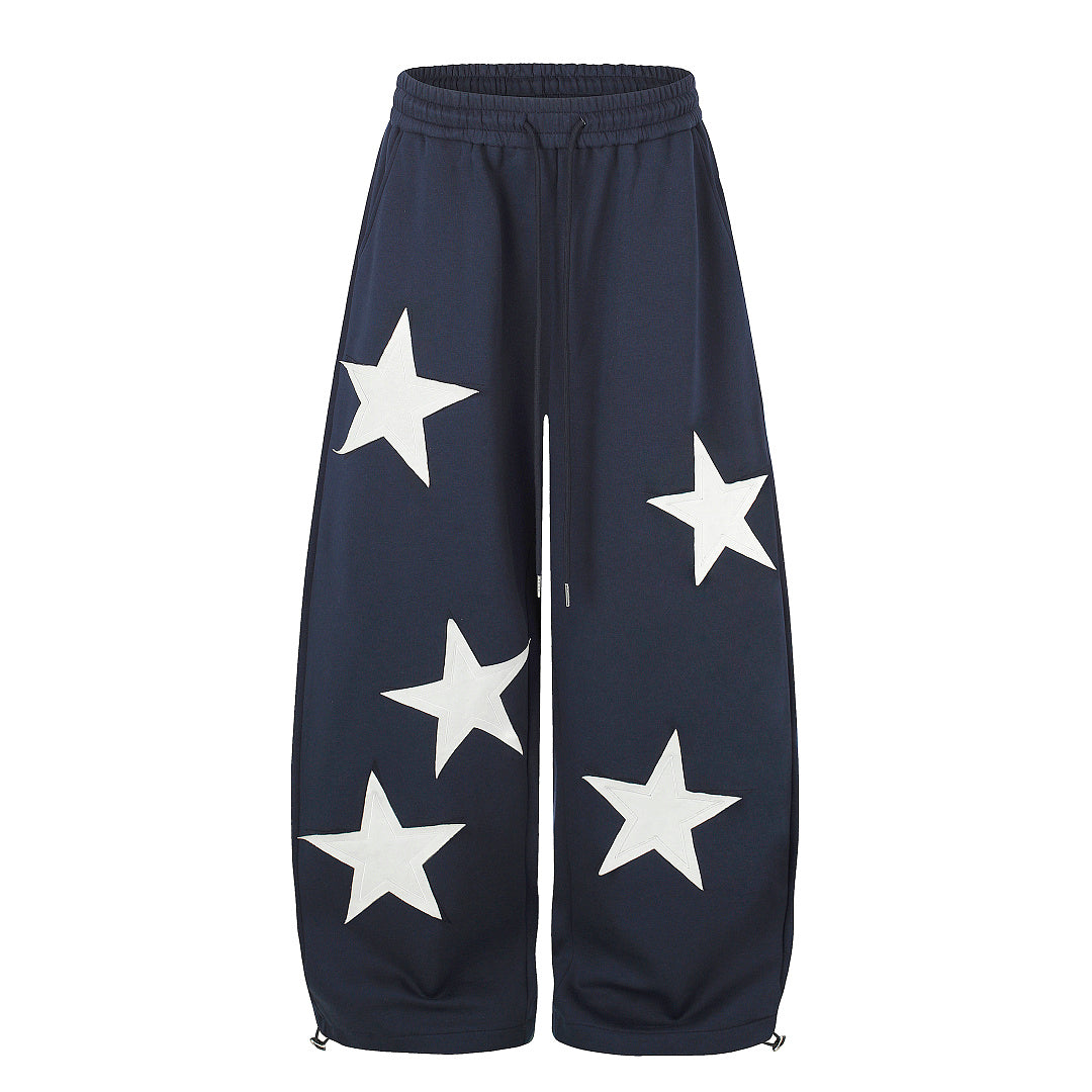 Star Applique Baggy Barrel Sweatpants Navy Blue product image