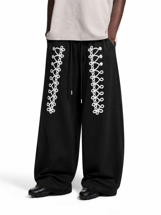 Lace Up Embroidery Baggy Barrel Sweatpants model image