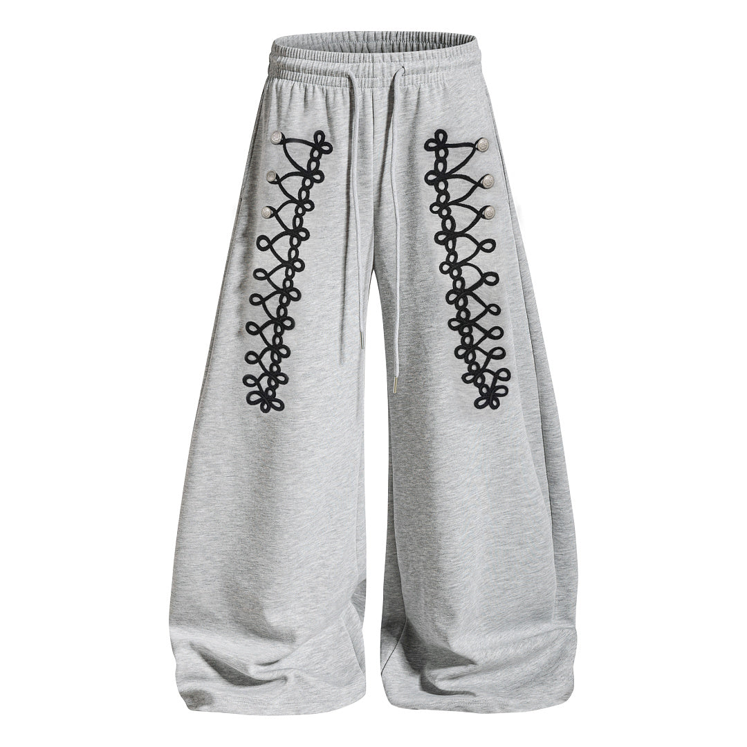 Lace Up Embroidery Baggy Barrel Sweatpants Gray product image