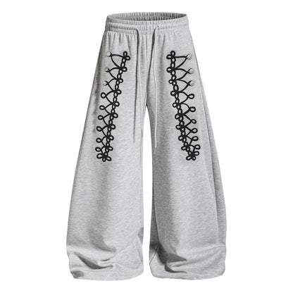 Lace Up Embroidery Baggy Barrel Sweatpants Gray product image