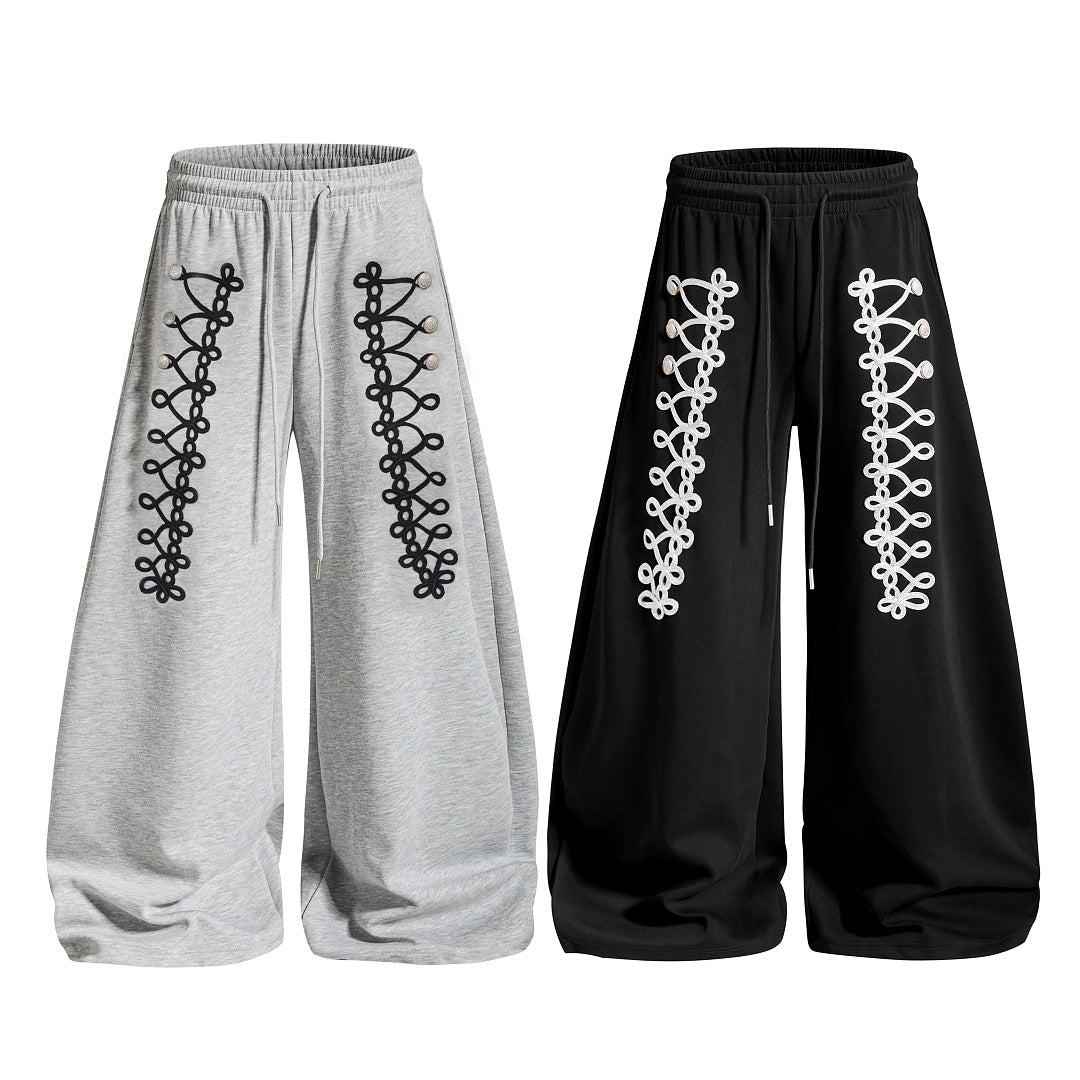 Lace Up Embroidery Baggy Barrel Sweatpants detail image 4