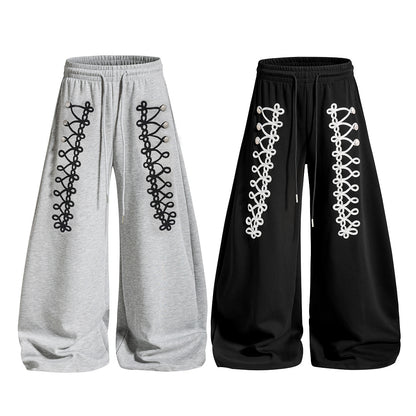 Lace Up Embroidery Baggy Barrel Sweatpants detail image 4