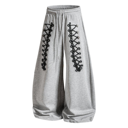 Lace Up Embroidery Baggy Barrel Sweatpants detail image 9