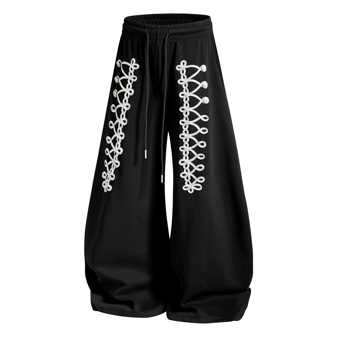 Lace Up Embroidery Baggy Barrel Sweatpants detail image 11