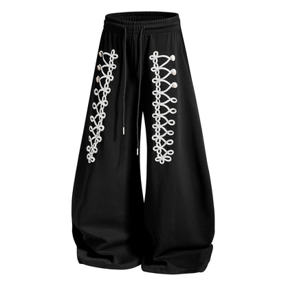 Lace Up Embroidery Baggy Barrel Sweatpants detail image 11
