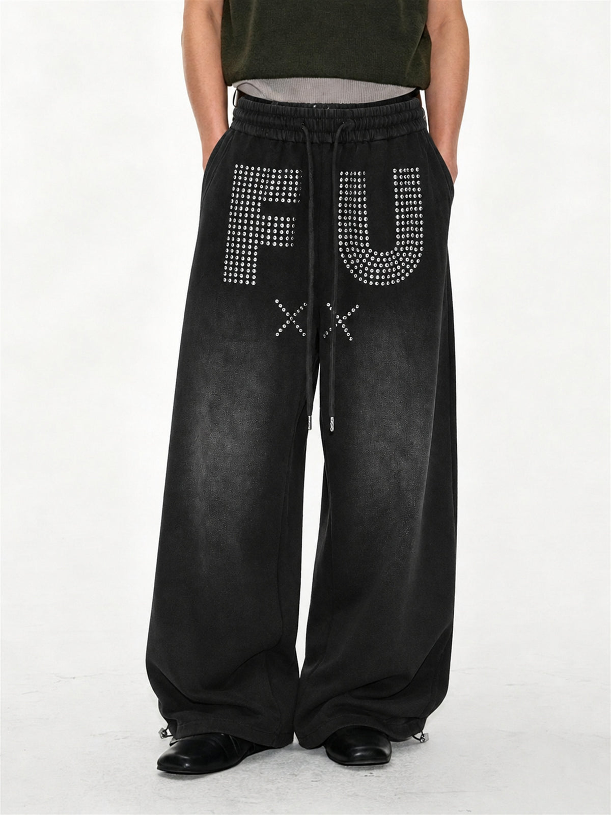 Studded Washed Baggy Barrel Sweatpants model image