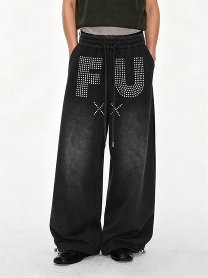 Studded Washed Baggy Barrel Sweatpants model image