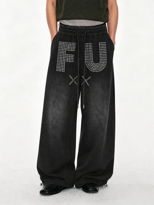 Studded Washed Baggy Barrel Sweatpants model image