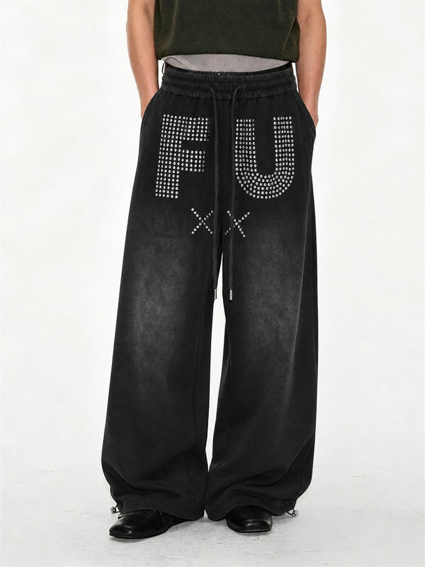Studded Washed Baggy Barrel Sweatpants