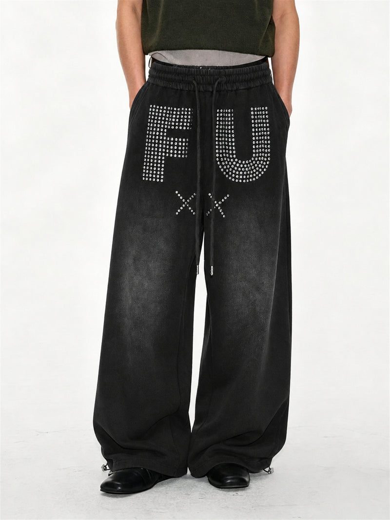 Studded Washed Baggy Barrel Sweatpants model image
