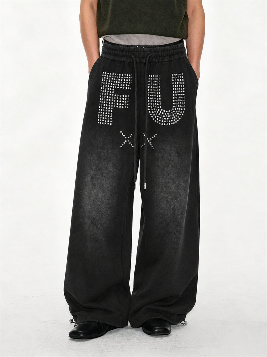 Studded Washed Baggy Barrel Sweatpants