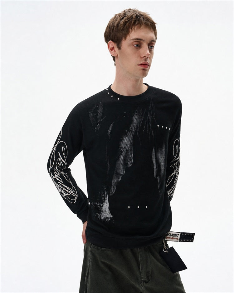 Washed Abstract Sleeve Graphic Long Sleeve Sweatshirt model image