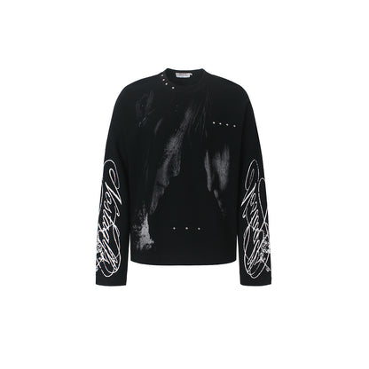 Washed Abstract Sleeve Graphic Long Sleeve Sweatshirt Black product image