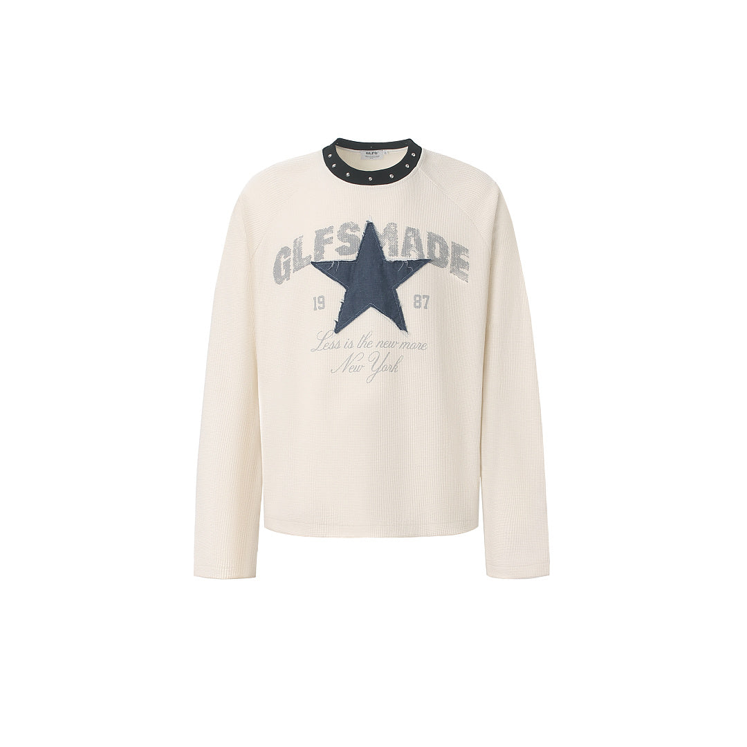 Star Letter Graphic Long Sleeve Sweatshirt Beige product image