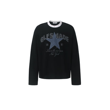 Star Letter Graphic Long Sleeve Sweatshirt Black product image