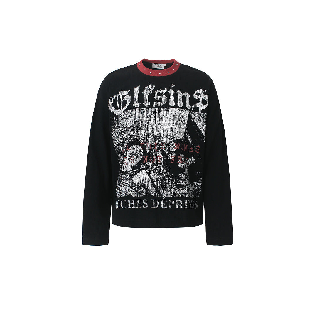 Distressed Collage Graphic Long Sleeve Sweatshirt Black product image