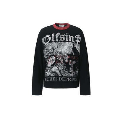 Distressed Collage Graphic Long Sleeve Sweatshirt Black product image
