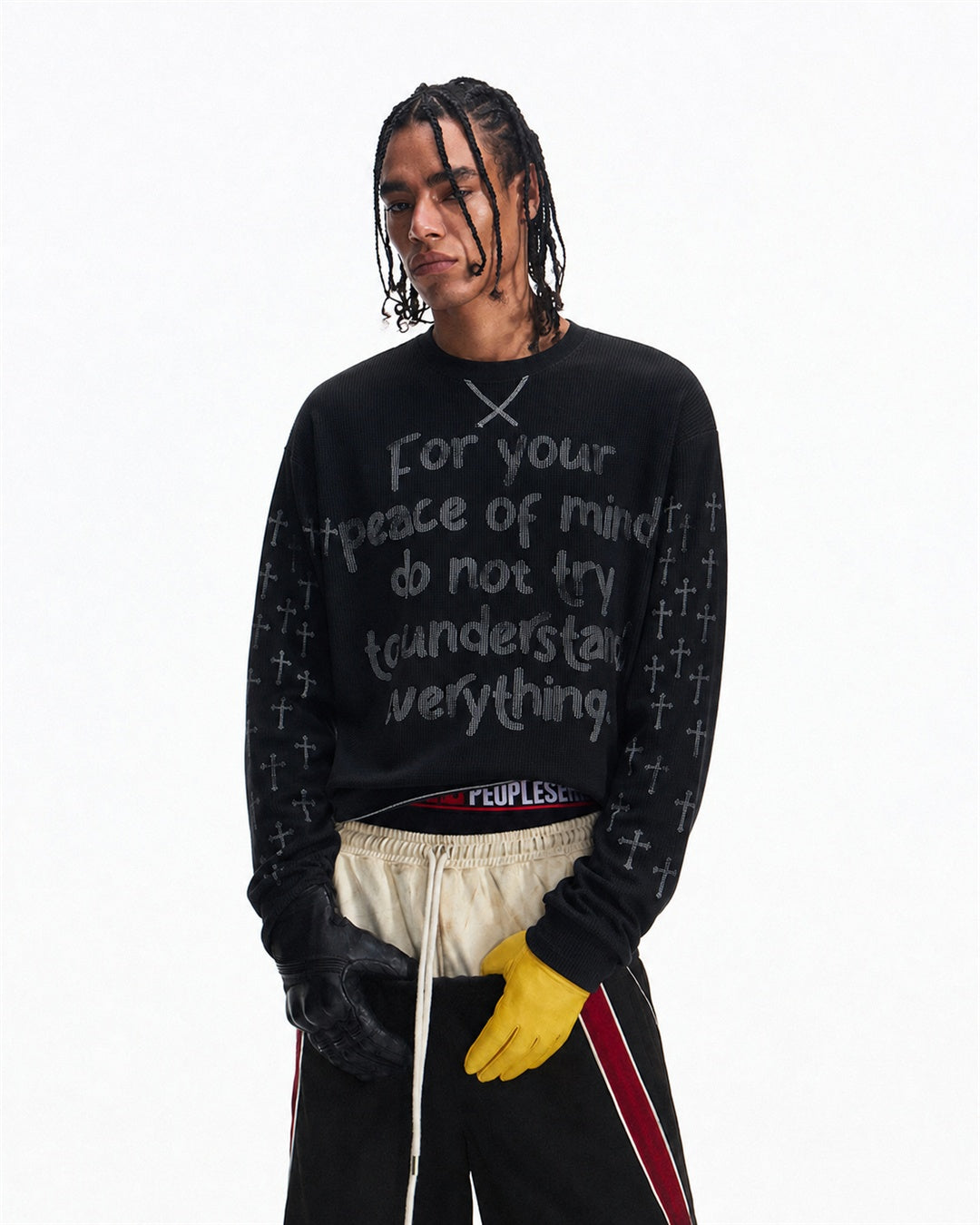 Handwritten Cross Graphic Long Sleeve Sweatshirt model image