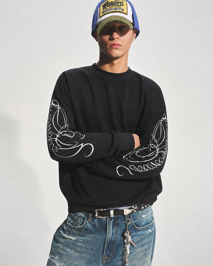 Sleeve Embroidery Leopard Print Long Sleeve Sweatshirt model image