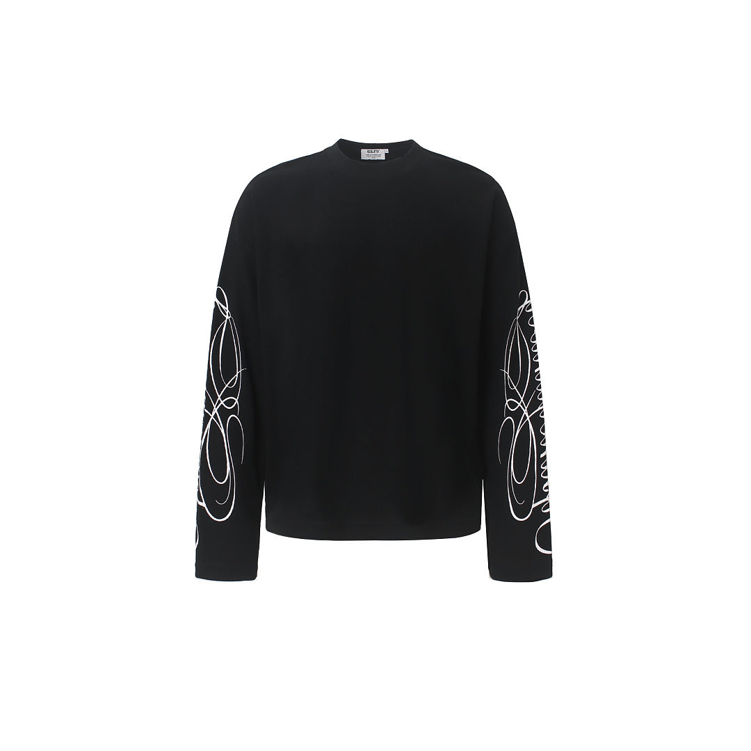 Sleeve Embroidery Leopard Print Long Sleeve Sweatshirt Black product image