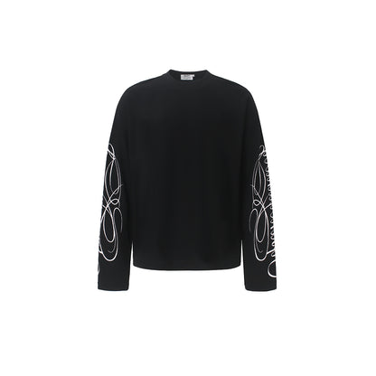 Sleeve Embroidery Leopard Print Long Sleeve Sweatshirt Black product image
