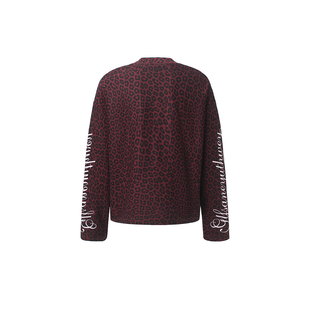 Sleeve Embroidery Leopard Print Long Sleeve Sweatshirt detail image 5