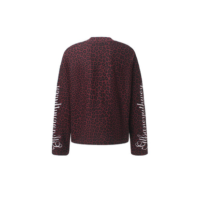 Sleeve Embroidery Leopard Print Long Sleeve Sweatshirt detail image 5