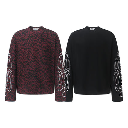Sleeve Embroidery Leopard Print Long Sleeve Sweatshirt detail image 6