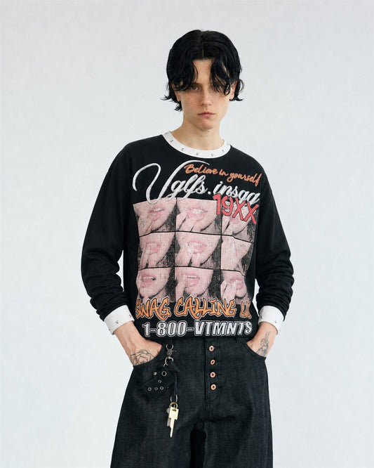 Collage Portrait Graphic Long Sleeve Sweatshirt model image