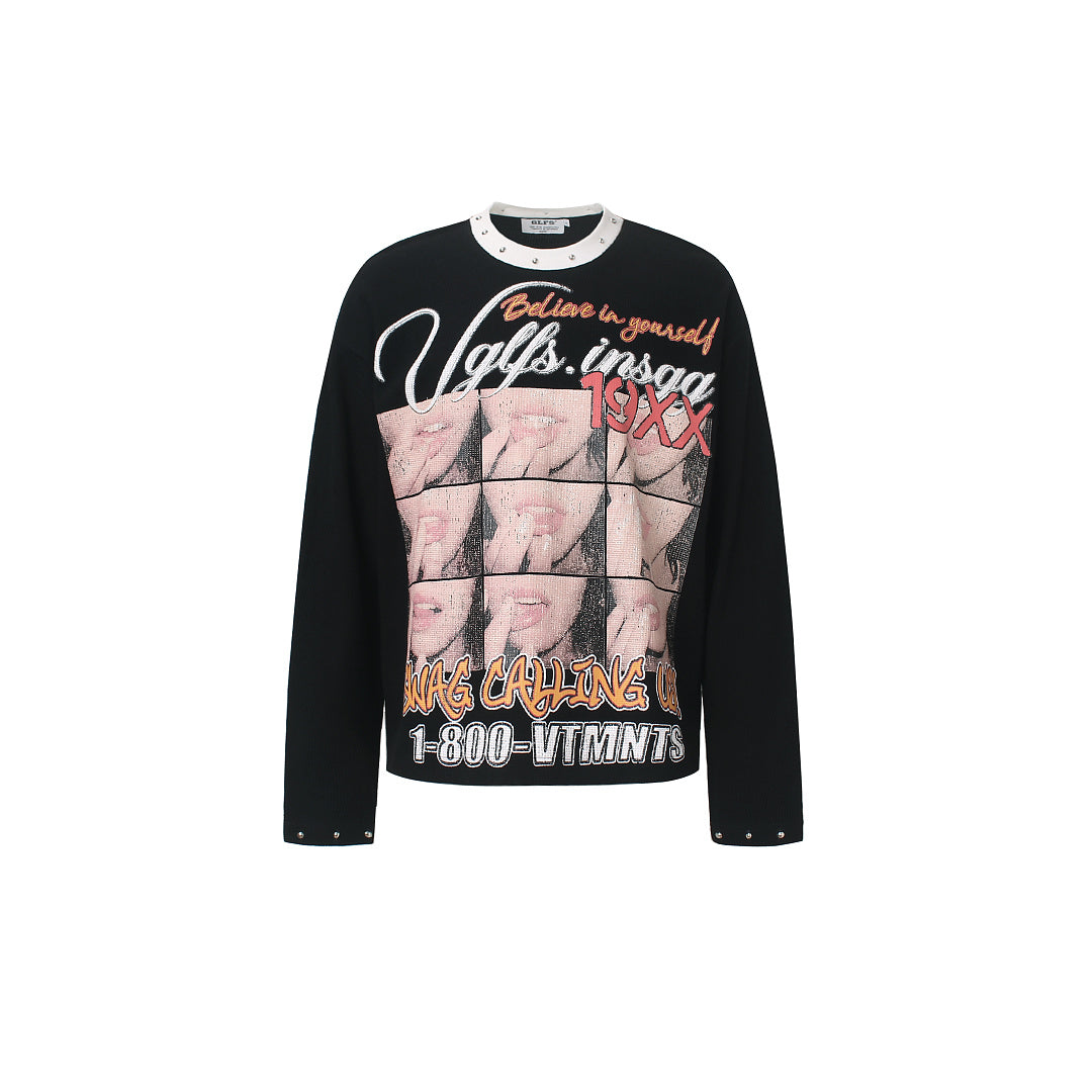 Collage Portrait Graphic Long Sleeve Sweatshirt Black product image