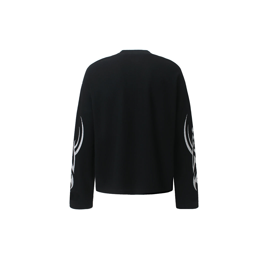 Rhinestone Graphic Contrast Sleeve Long Sleeve Sweatshirt detail image 3