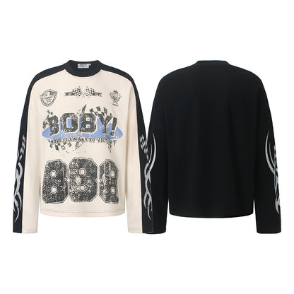 Rhinestone Graphic Contrast Sleeve Long Sleeve Sweatshirt detail image 4