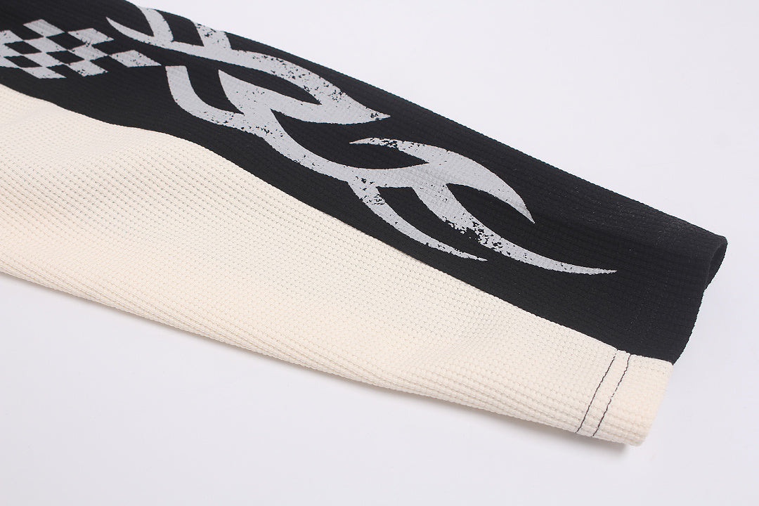 Rhinestone Graphic Contrast Sleeve Long Sleeve Sweatshirt detail image 6