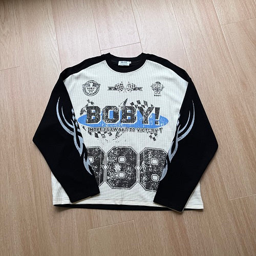 Rhinestone Graphic Contrast Sleeve Long Sleeve Sweatshirt detail image 7
