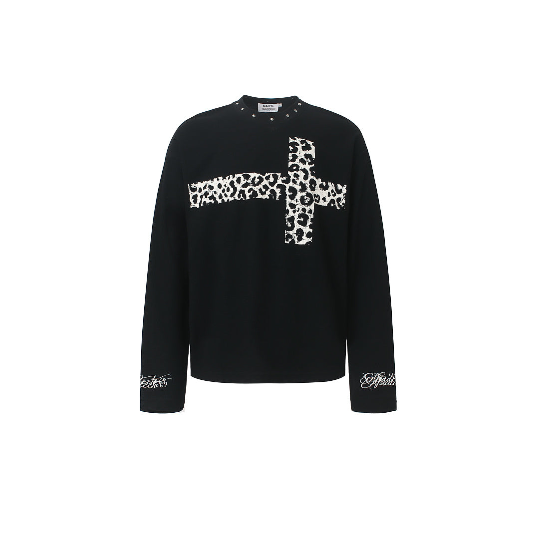 Leopard Cross Graphic Long Sleeve Sweatshirt Black product image