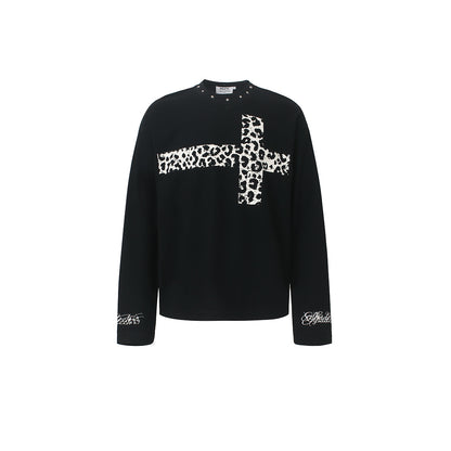 Leopard Cross Graphic Long Sleeve Sweatshirt Black product image