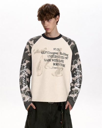 Camo Sleeve Dragon Graphic Long Sleeve Sweatshirt model image
