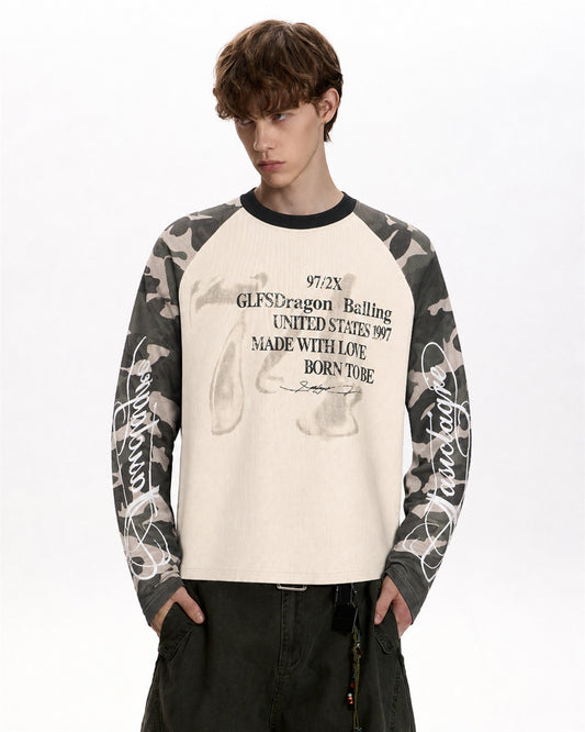 Camo Sleeve Dragon Graphic Long Sleeve Sweatshirt model image